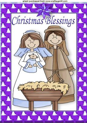 Christmas Nativity in Purple Snowman Frame, A4