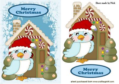 Little Bluebird with Gingerbread House