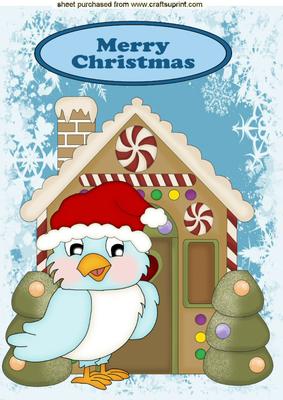 Little Blue Bird with Gingerbread House A4