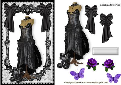 Black Antique Dress on Vintage Lace Frame