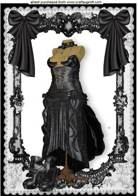 Black Antique Dress in Vintage Lace Frame A4