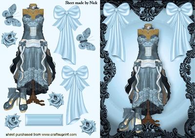 Pretty Blue Antique Dress in Ornate Frame