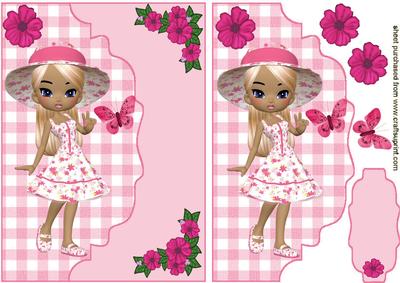 Little Lady with Sun Hat, on Scalloped Envelope