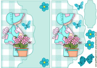 Little Bonnet Girl with Flowers, on Scalloped Envelope