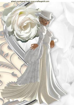 Vintage Lady in White Gown with White Rose A4