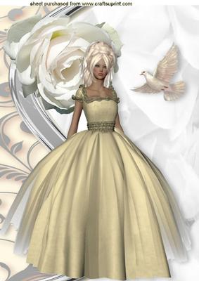 Beautiful Lady in Cream Gown with Rose A4