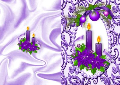 Christmas Purple Candles with Baubles, A5 Card
