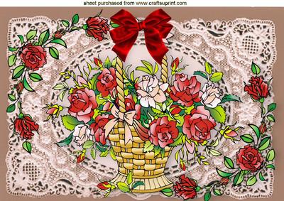 Basket of Roses and Red Bow A4