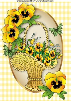 Basket of Yellow Pansies in Oval Frame A4