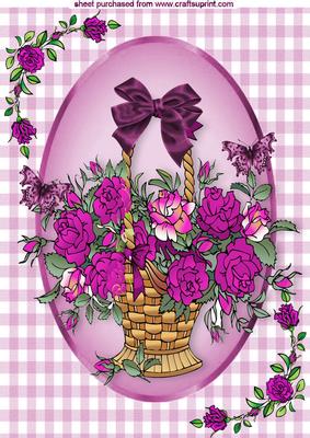 Basket of Pink Roses, in Oval Frame A4