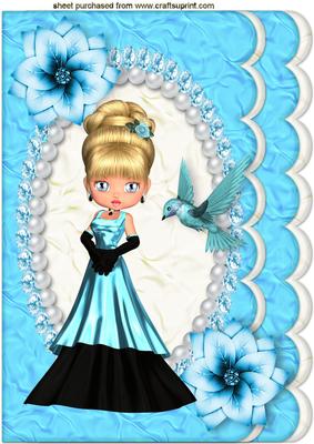 Pretty Lady with Blue Bird on Scalloped Frame
