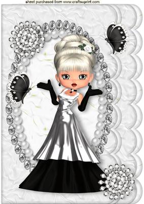 Pretty Lady with Diamonds and Butterflies in Scalloped Frame