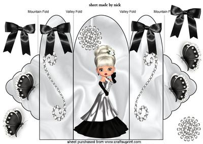 Pretty Lady in Gown with Diamonds, Tri Shutter Fold