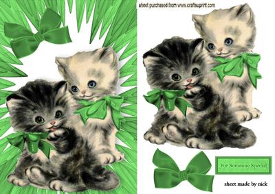 Cute Little Kitties in Green Bows