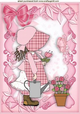 Little Bonnet Girl with Flowers A4