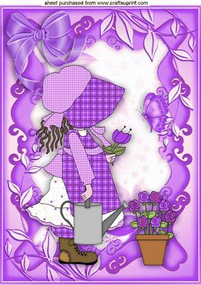 Little Bonnet Girl with Purple Flowers A4