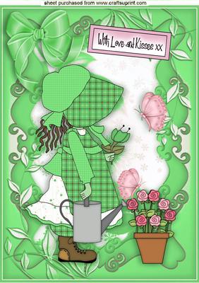 Love and Kisses Little Bonnet Girl in Green A4