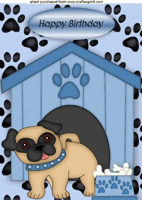 Little Pug with Blue Collar with Kennel A4
