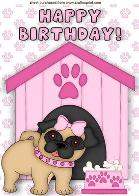 Cute Little Pug with Pink Bows A4