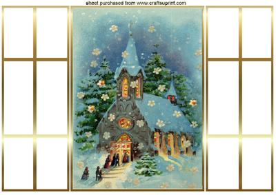Christmas Scene with Church, French Gatefold