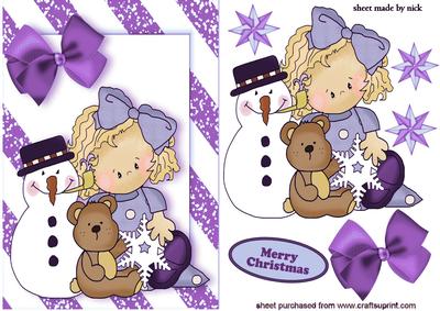 Little Girl with Snowman and Teddy