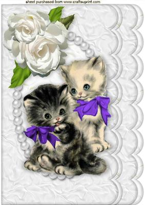 Cute Little Kitties with Purple Bows A4