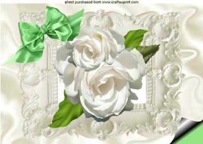 White Roses in Ornate Frame A4
