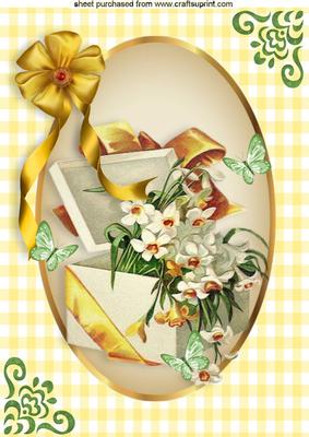 Flowers in Oval Frame with Butterflies A4