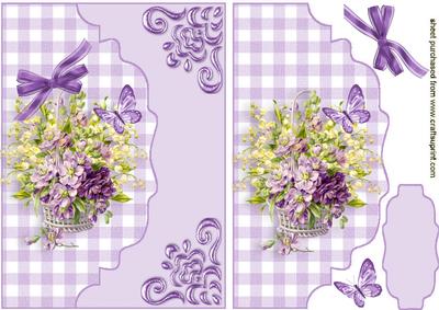 Pretty Basket of Lilac Flowers, on a Scalloped Envelope