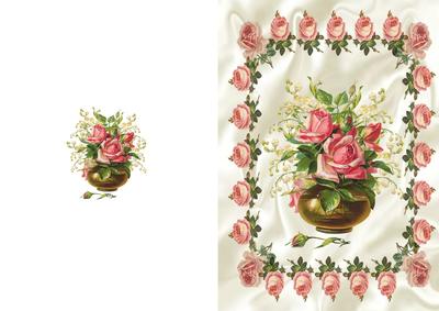 Roses in a Bowl, with Rose Frame, A5 Card