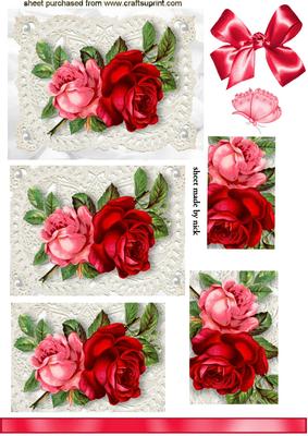 Red Roses on Ecru Lace with Pearls Pyramids