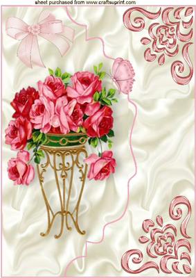 Red Roses in a Stand on a Scalloped Envelope A4