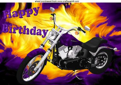 Purple Motor Bike with Flames Abstract A4