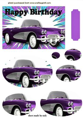 Purple and Blue Abstract with Car, Oval Pyramids