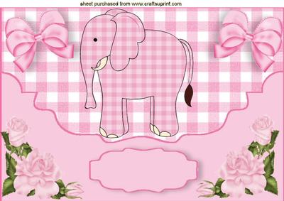 Little Pink Elephant in Gingham, Scalloped Envelope A4