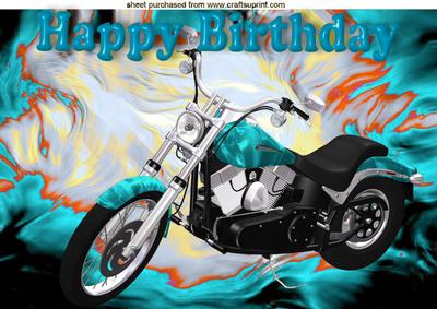 Turq Motor Bike in Coloured Abstract A4