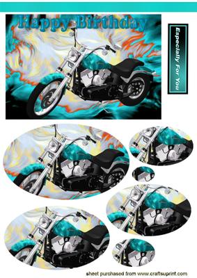 Turq Motor Bike, on Coloured Abstract, Oval Pyramids