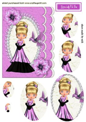 Cute Little Lady with Pink Bird, Oval Pyramids