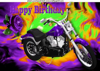 Purple Motor Bike with Rose Abstract A4