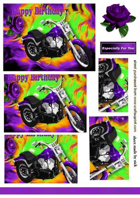 Purple Motor Bike with Rose, Pyramids