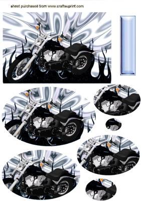 Black Motor Bike, on Silver Effect Oval Pyramids