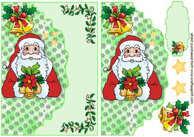 Santa with Bells on Scalloped Envelope