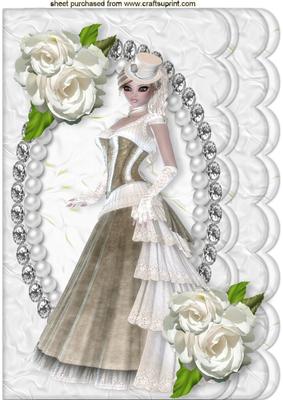 Beautiful Lady with White Roses in Pearl Frame A4