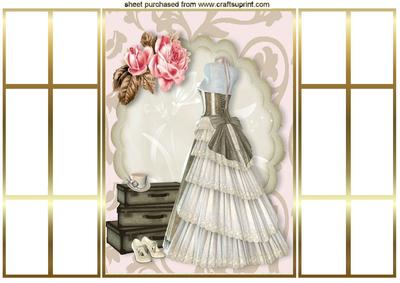 Ladies Vintage Gown with Roses, French Gatefold
