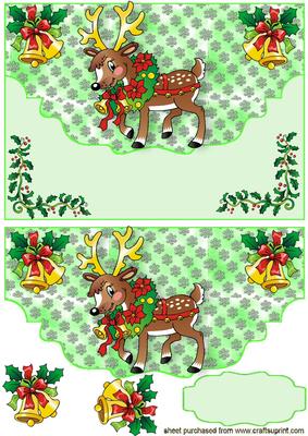 Little Reindeer with Bells on Scalloped Envelope
