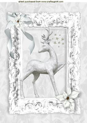 Silver Reindeer, in Silver Frame, with Bow A4