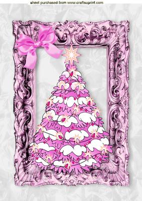 Pink Christmas Tree in a Frame with Pink Bow A4