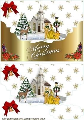 Christmas Scene with Church, on Scalloped Envelope