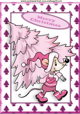 Little Pink Christmas Mouse A4