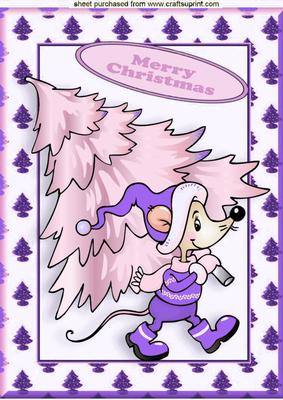Little Christmas Mouse in Purple, A4